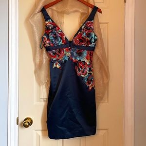 Navy sequined satin party dress